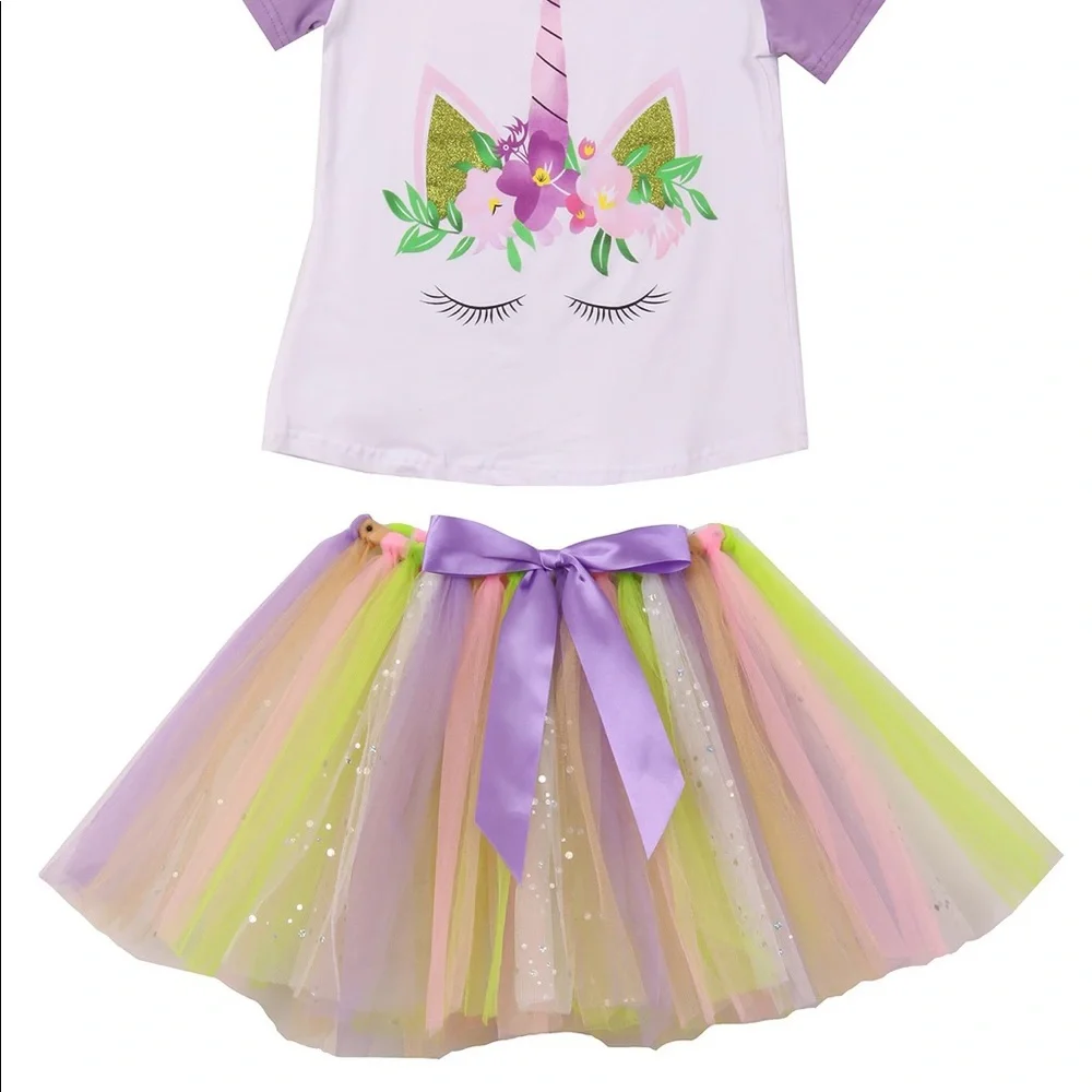 2 pieces top set little girls tutu tulle set 2T-8